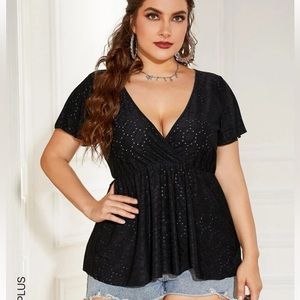Plunging Neck Peplum Blouse